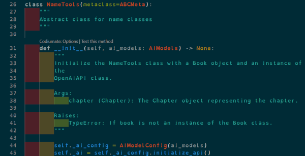 screenshot of Python class using Microsoft&rsquo;s Dark Modern theme for VSCode